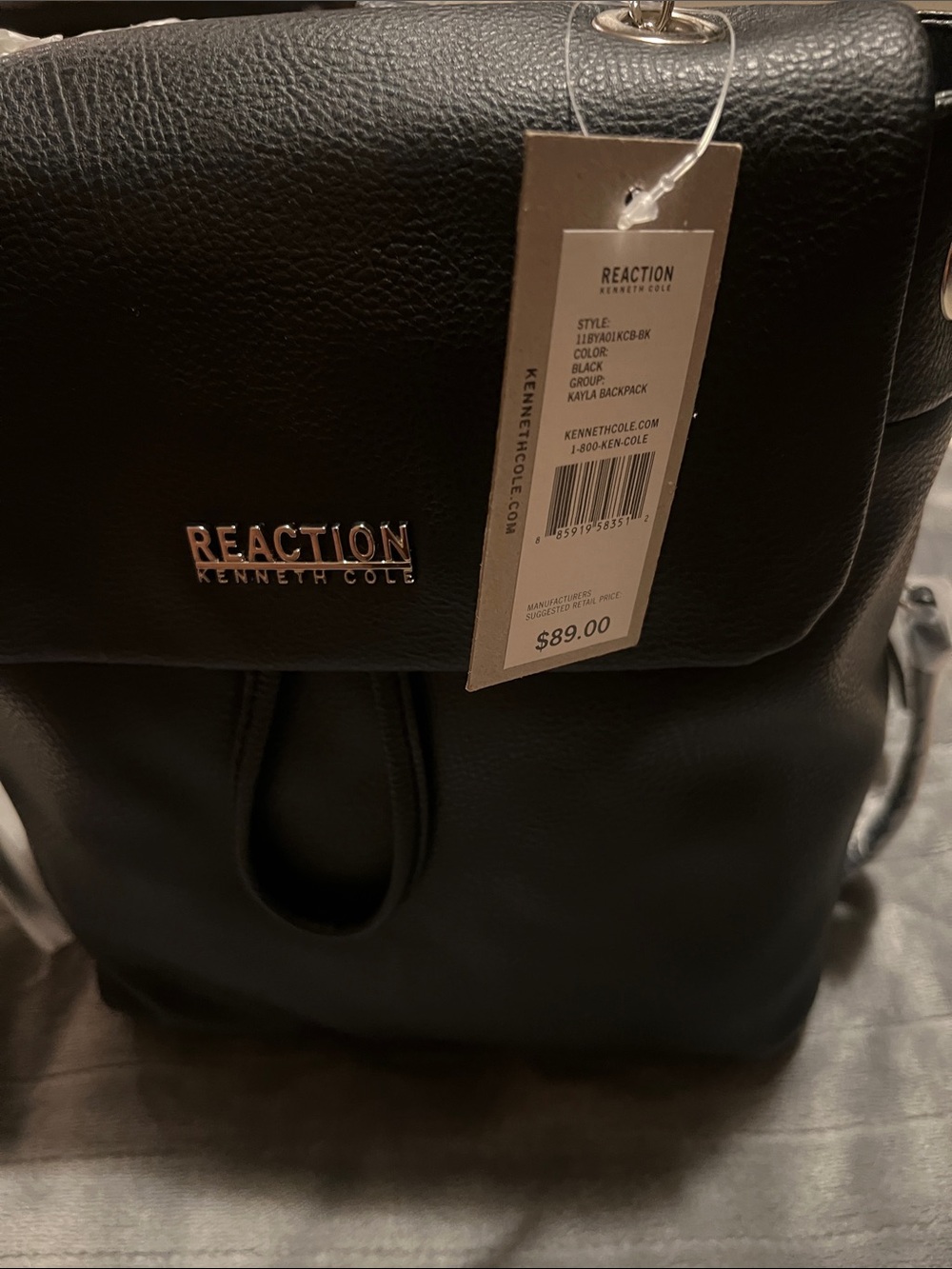 Reaction Kenneth Cole Black Faux Leather Backpack